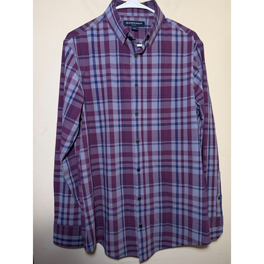 Mizzen + Main Leeward Trim Fit Performance Purple Plaid Button Up | Size M Trim